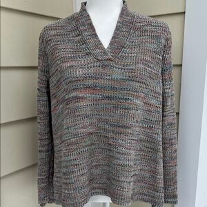 J. Jill Multicolor Space Dye V Neck Long Sleeve Sweater Pullover